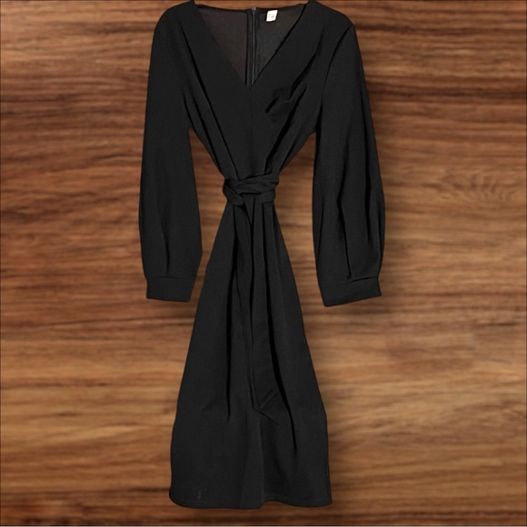 Women's Long-Sleeve Wrapped/Belted Bodycon Dress - Black- XL - Picture 5 of 11